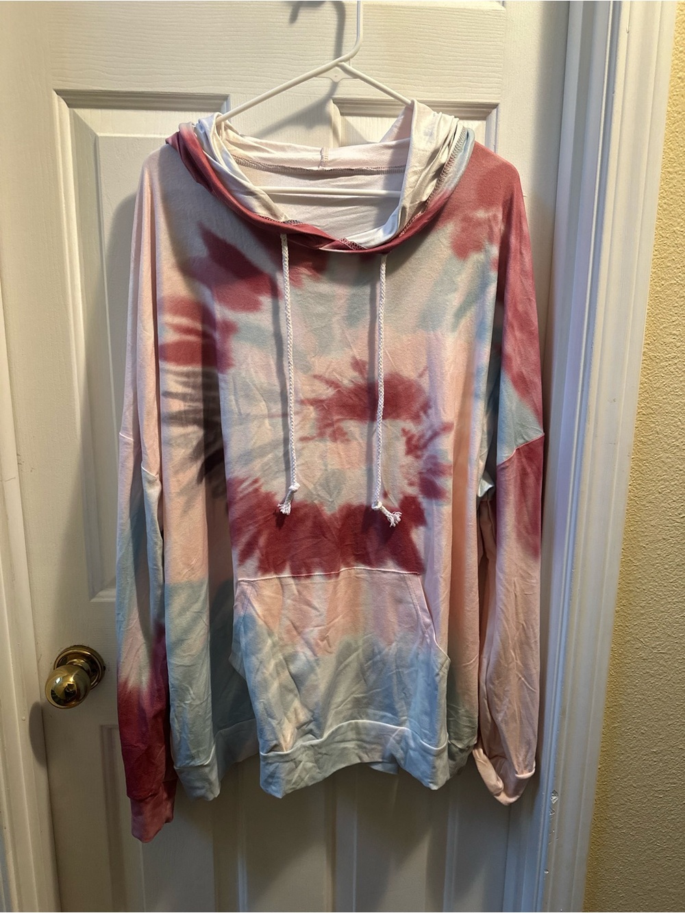 Tie-Dye Hooded Pullover Sweatshirt in Pink, Blue & Cream